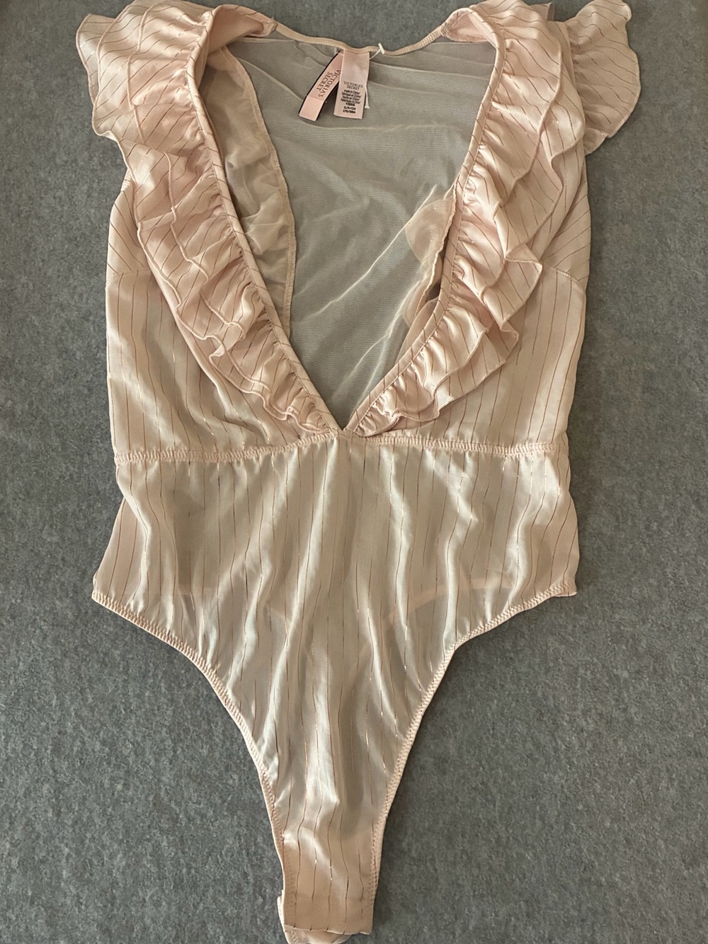 NWT Victoria’s Secret Dream Angels Striped Pink Rose Gold Bodysuit Size Small